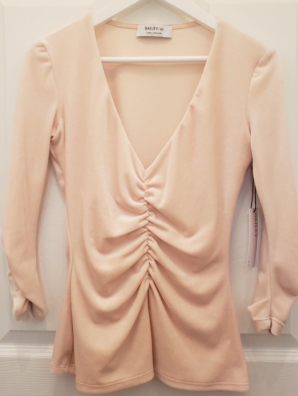 NWT BAILEY/44 Pippa Top XS Blush Light Pink Velour Ruched